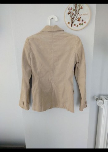 Mango Krem Kadın Kadife Blazer Ceket - Görsel 2