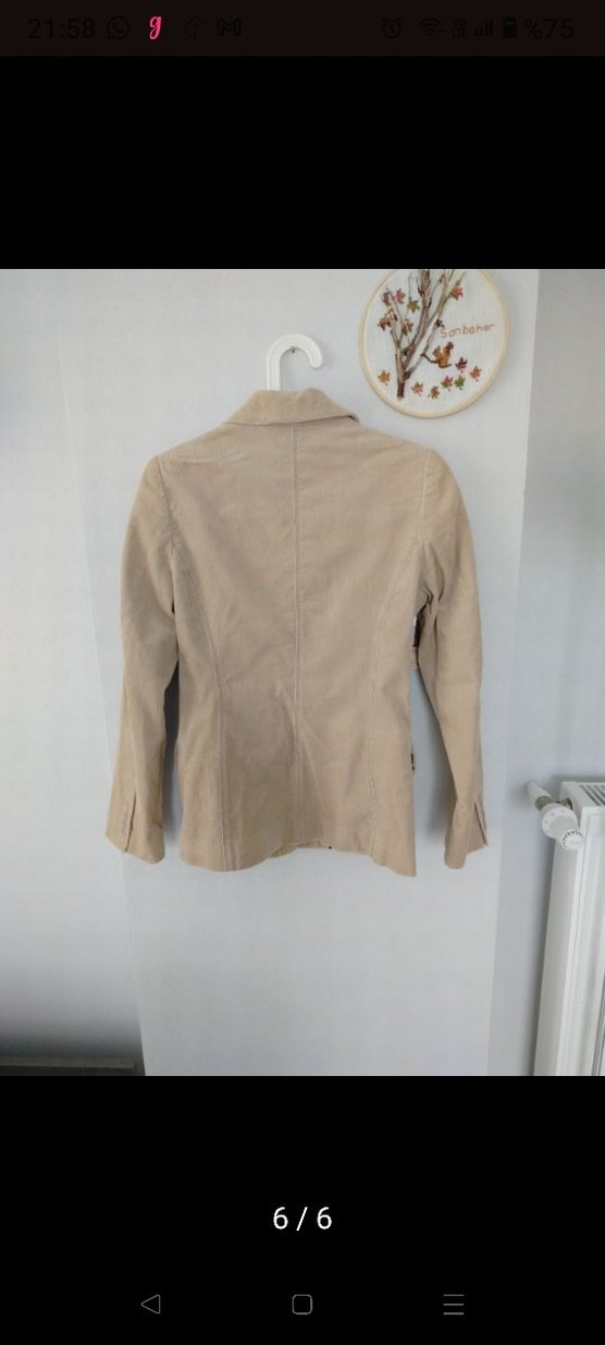 Mango Krem Kadın Kadife Blazer Ceket - Görsel 2