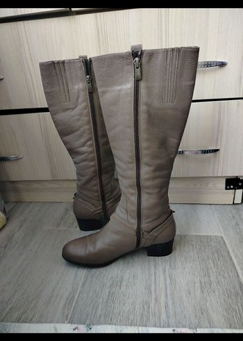 Vizon Suni  Deri Diz Boyu kısa topuk çizme - Görsel 2