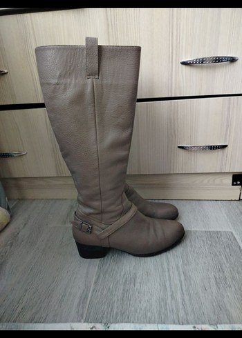 Vizon Suni  Deri Diz Boyu kısa topuk çizme - Görsel 3