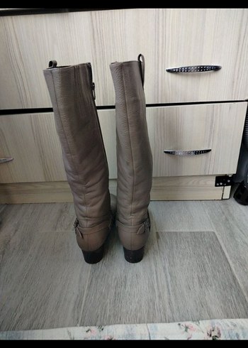 Vizon Suni  Deri Diz Boyu kısa topuk çizme - Görsel 5