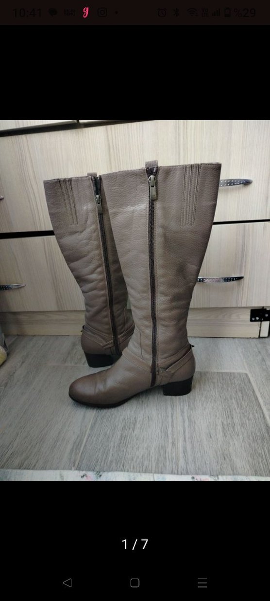 Vizon Suni  Deri Diz Boyu kısa topuk çizme - Görsel 2