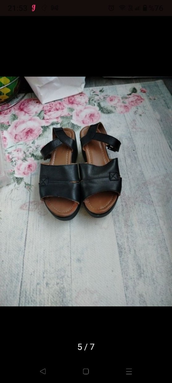 Gerçek deri Siyah Dolgu Topuklu Kadın Sandalet - Görsel 4