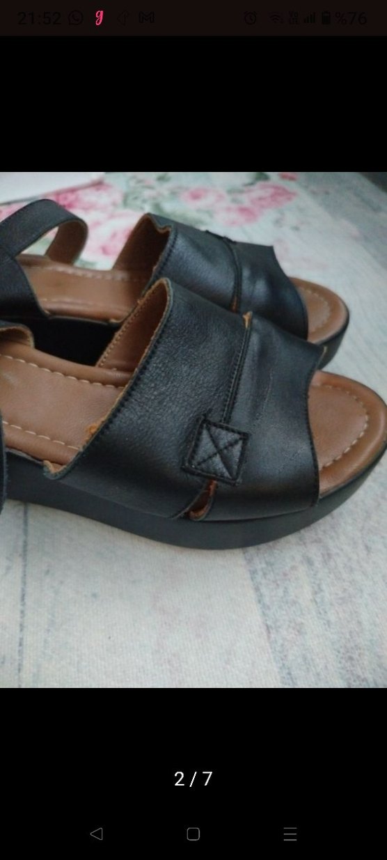 Gerçek deri Siyah Dolgu Topuklu Kadın Sandalet - Görsel 2