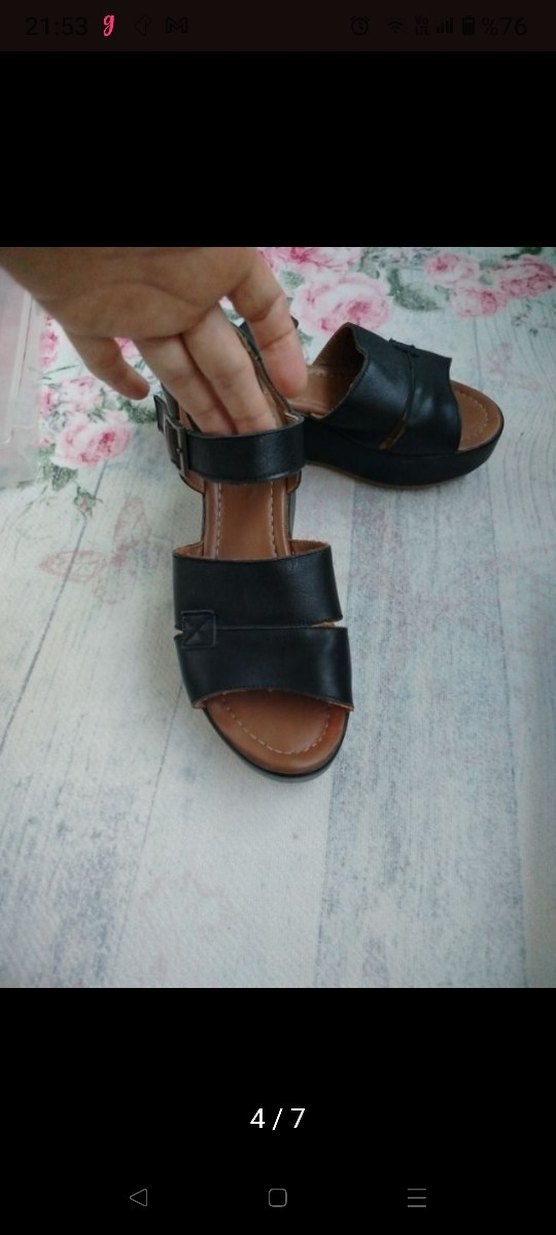 Gerçek deri Siyah Dolgu Topuklu Kadın Sandalet - Görsel 5