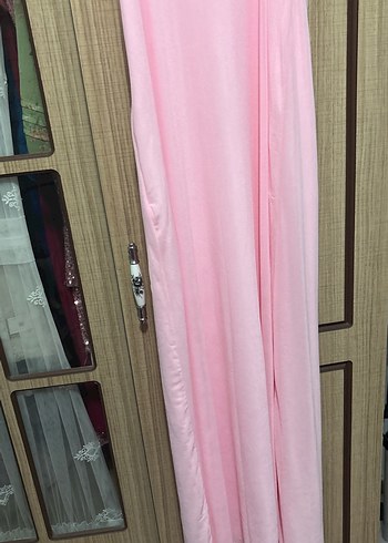 Pembe Askılı Uzun tül Elbise - Görsel 4