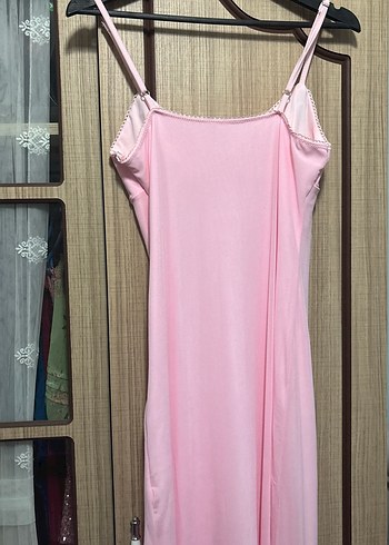 Pembe Askılı Uzun tül Elbise - Görsel 3