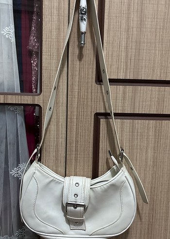 Beyaz Deri Kadın Omuz Çantası - Görsel 2