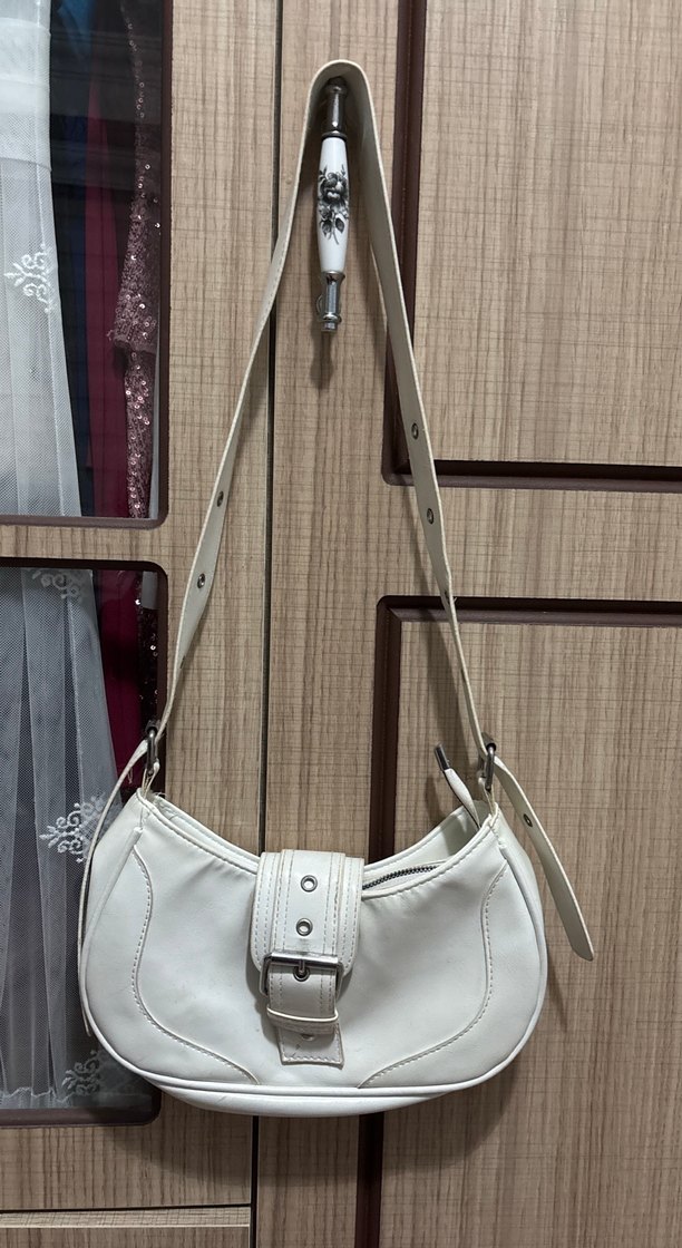 Beyaz Deri Kadın Omuz Çantası - Görsel 2