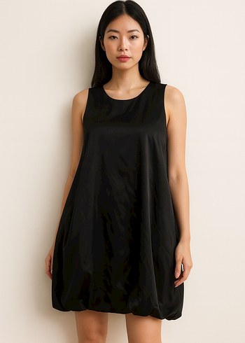 Siyah Yüksek Yakalı Midi Drapeli Elbise - Görsel 2