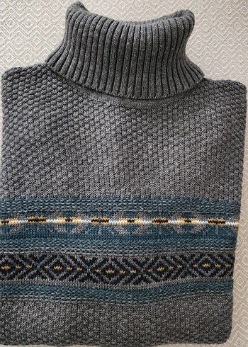Gri Bohem Tarzı Erkek Boğazlı Triko Kazak