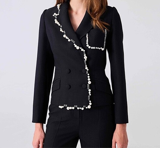 36 Beden Machka Suni İnci Aksesuarlı Blazer