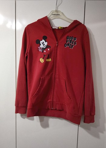 Kız Çocuk Kırmızı Kapüşonlu Fermuarlı Sweatshirt