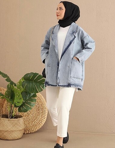 diğer Beden mavi Renk Denim blazer ceket