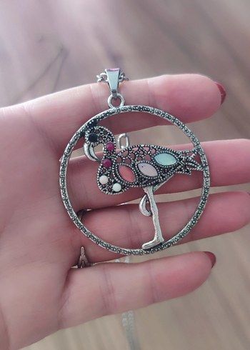 Diğer Bohem Gri Flamingo Figürlü Uzun Kolye