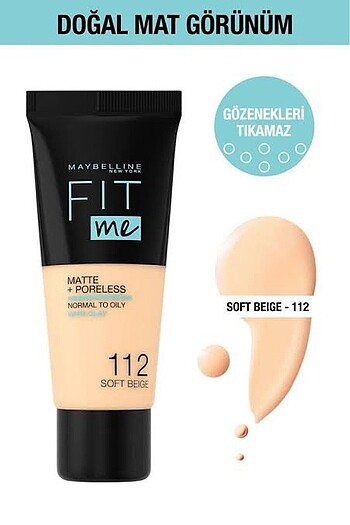 Maybelline Maybelline Fit me Matte Poreless Fondoten 112 SOFT BEIGE