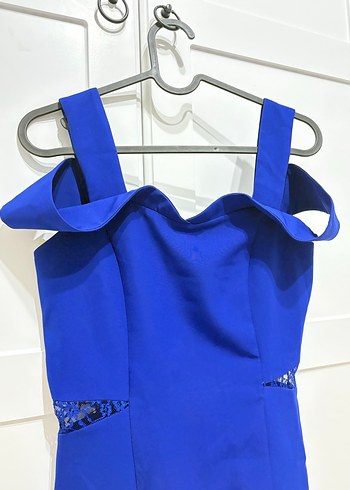 Diğer Mavi Bel Detaylı Mini Abiye Elbise