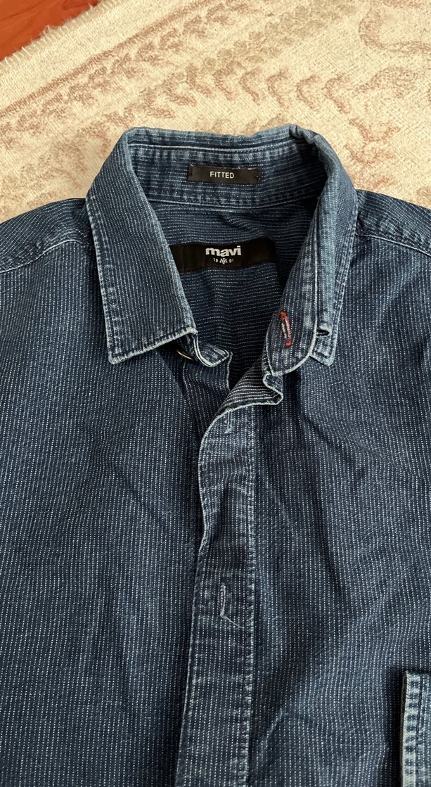 Erkek Lacivert Denim Gömlek Uzun Kollu - Görsel 3