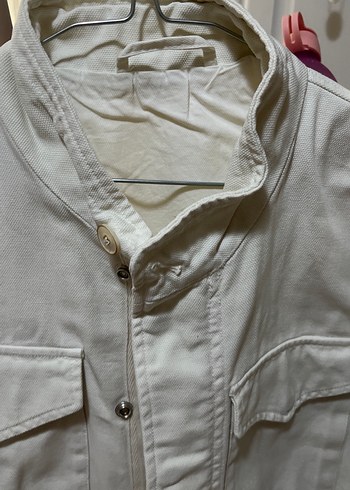 Zara Düğmeli Beyaz erkek Keten Ceket - Görsel 3