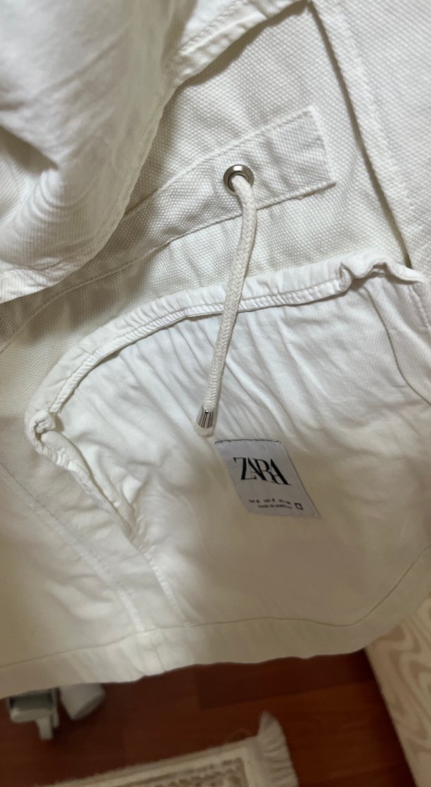 Zara Düğmeli Beyaz erkek Keten Ceket - Görsel 4