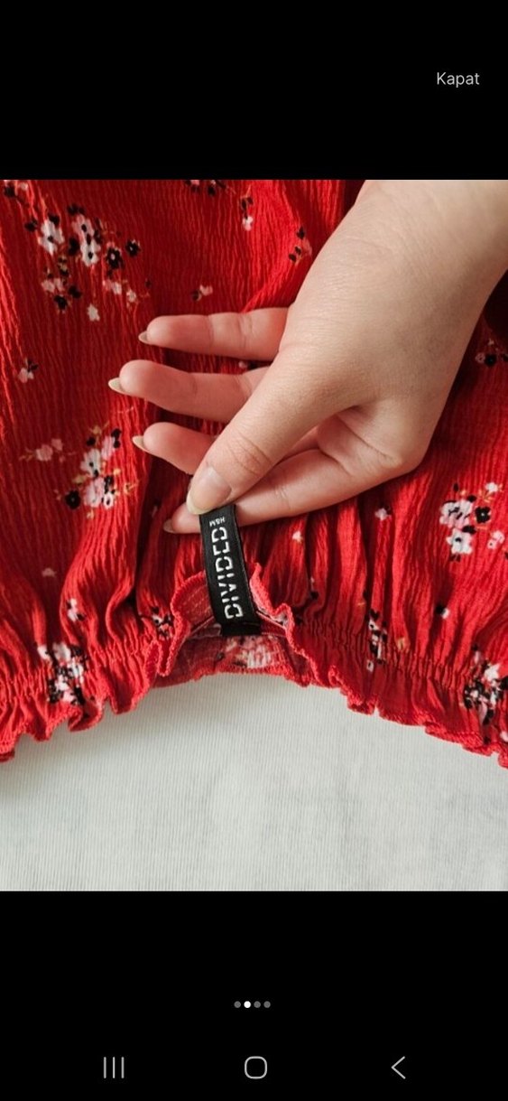 Kısa Kollu Kırmızı Bohem Bluz - Görsel 2