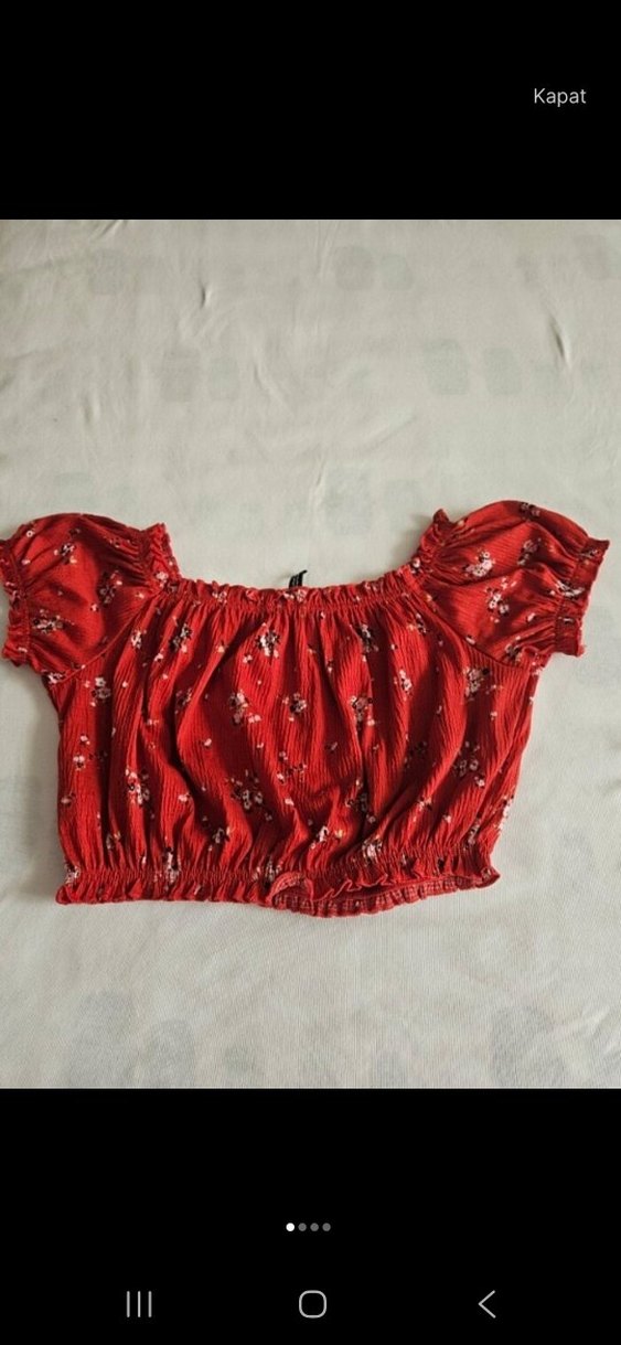Kısa Kollu Kırmızı Bohem Bluz - Görsel 3