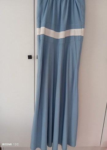 Mavi Pilili Uzun Askılı Kadın Elbise - Görsel 2