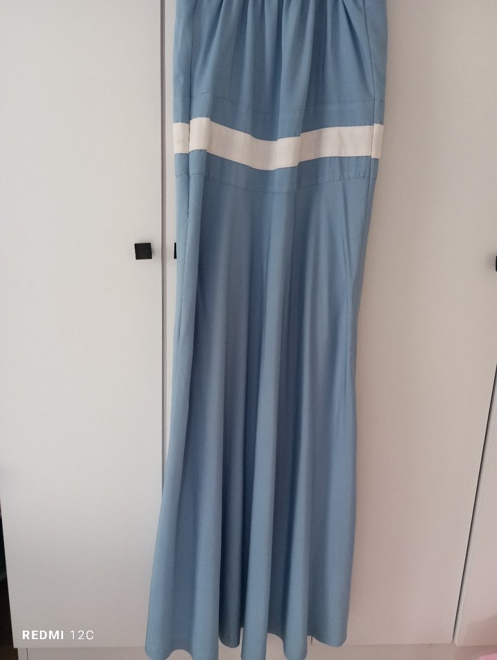 Mavi Pilili Uzun Askılı Kadın Elbise - Görsel 2