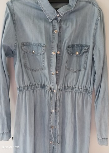 Düğmeli Uzun Kot Elbise - Görsel 2