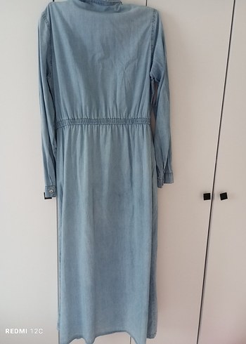 Düğmeli Uzun Kot Elbise - Görsel 4