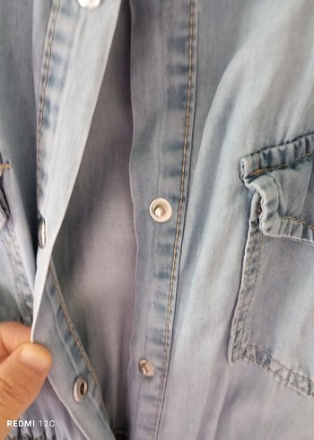 Düğmeli Uzun Kot Elbise - Görsel 3