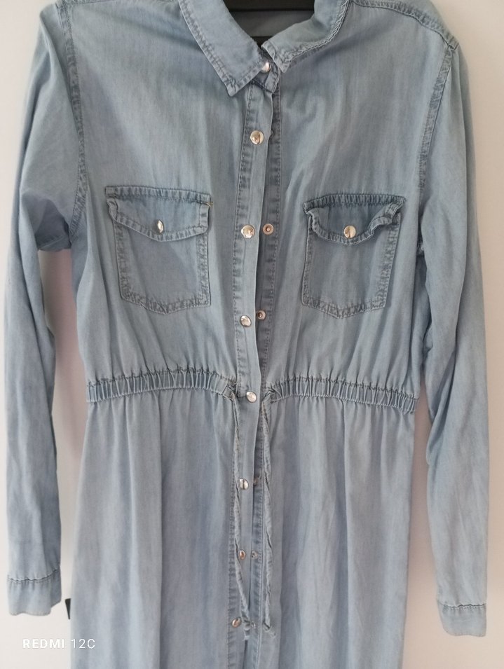 Düğmeli Uzun Kot Elbise - Görsel 2