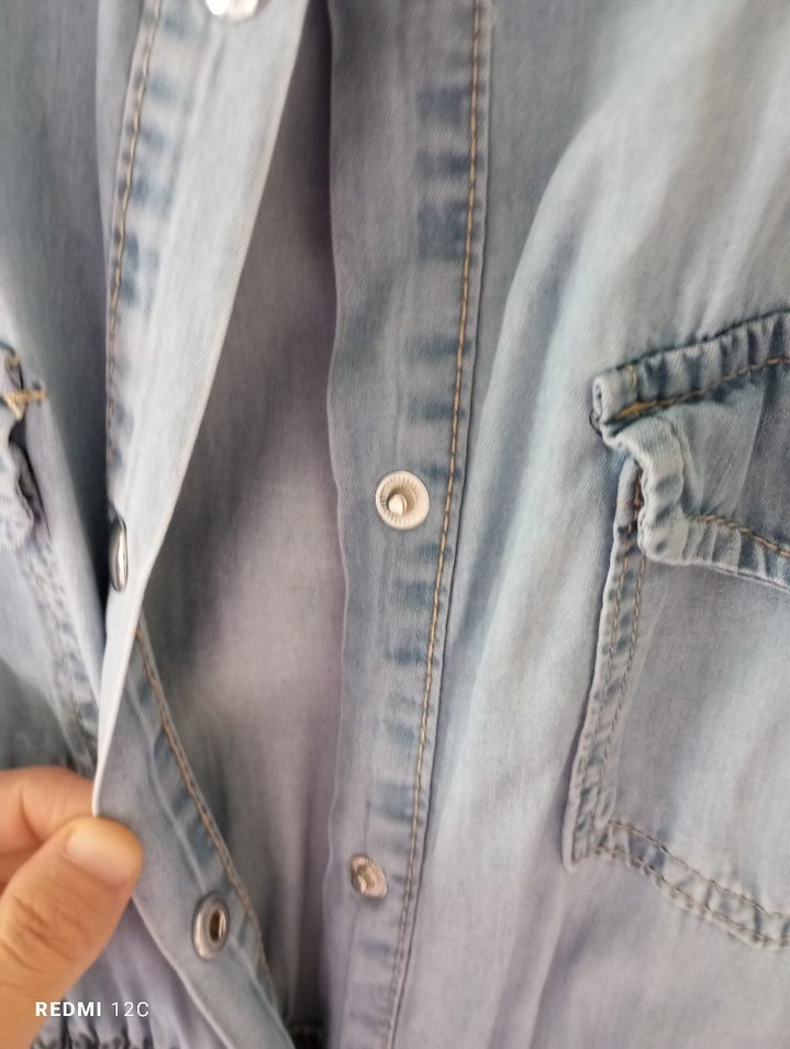 Düğmeli Uzun Kot Elbise - Görsel 3