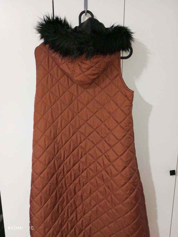 Kürklü Kahverengi Midi Kadın Yelek - Görsel 2