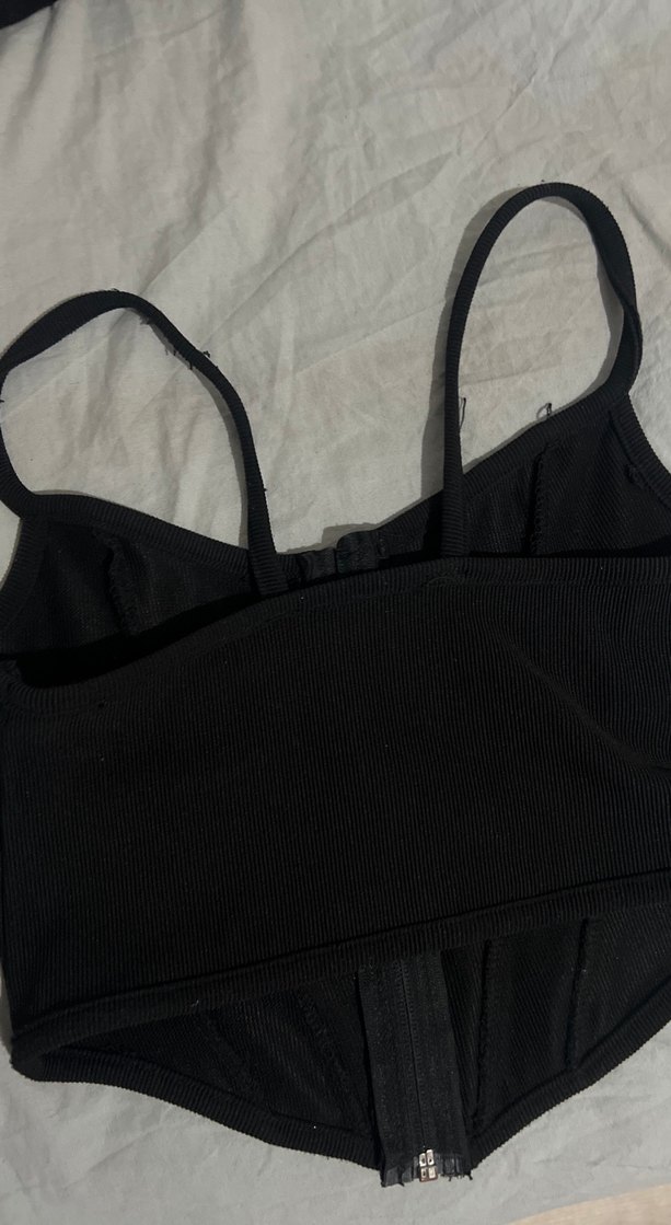 Siyah Fermuarlı Gotik Straplez - Görsel 3