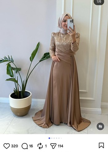 Merve stil saten taşlı abiye elbise - Görsel 2