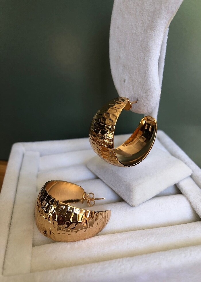 Plakalı Gold Halka Çelik Küpe - Görsel 2