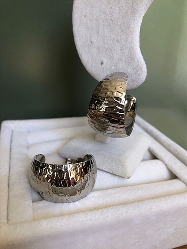 Silver Plakalı Halka Çelik Küpe - Görsel 6