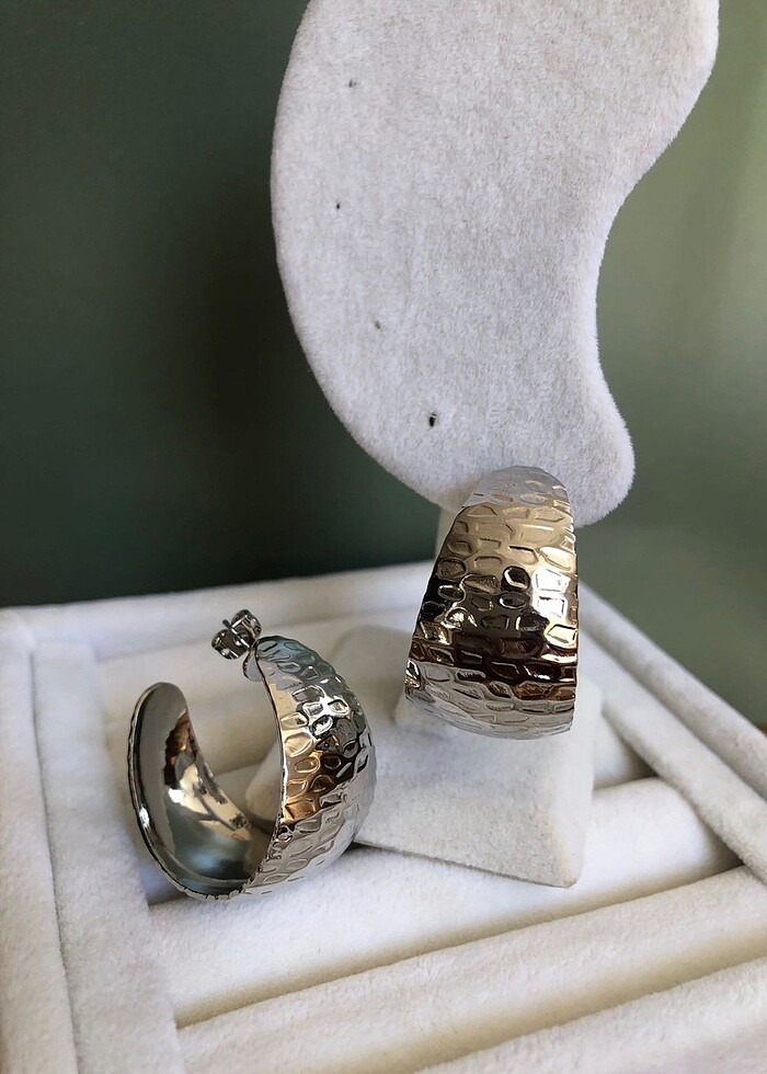 Silver Plakalı Halka Çelik Küpe - Görsel 3