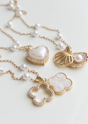 İnci Detaylı Çelik Kalp Kolye - Görsel 3