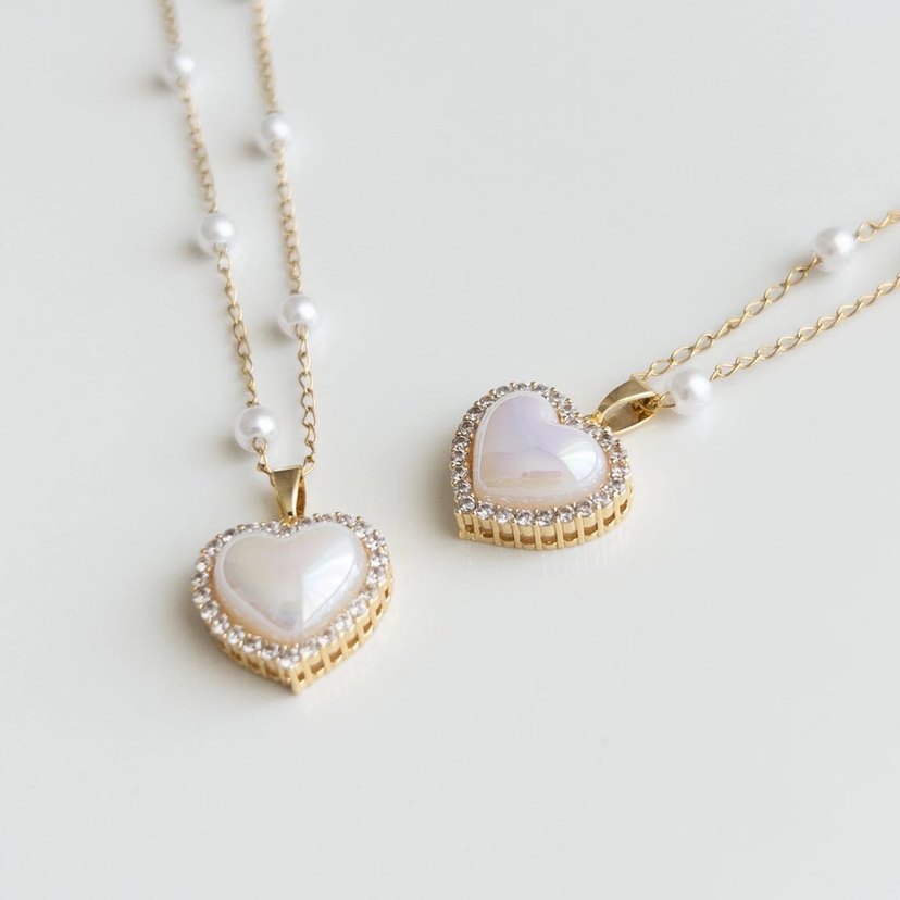 İnci Detaylı Çelik Kalp Kolye - Görsel 4