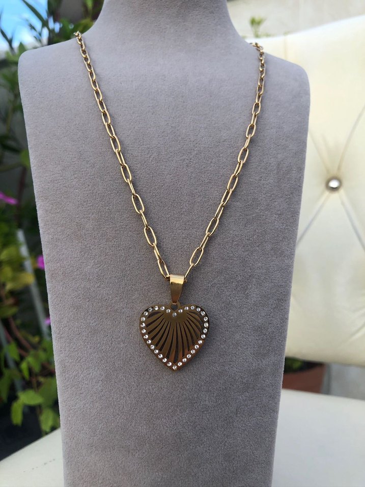 Altın Renkli Çelik Kalp Kolye - Görsel 4