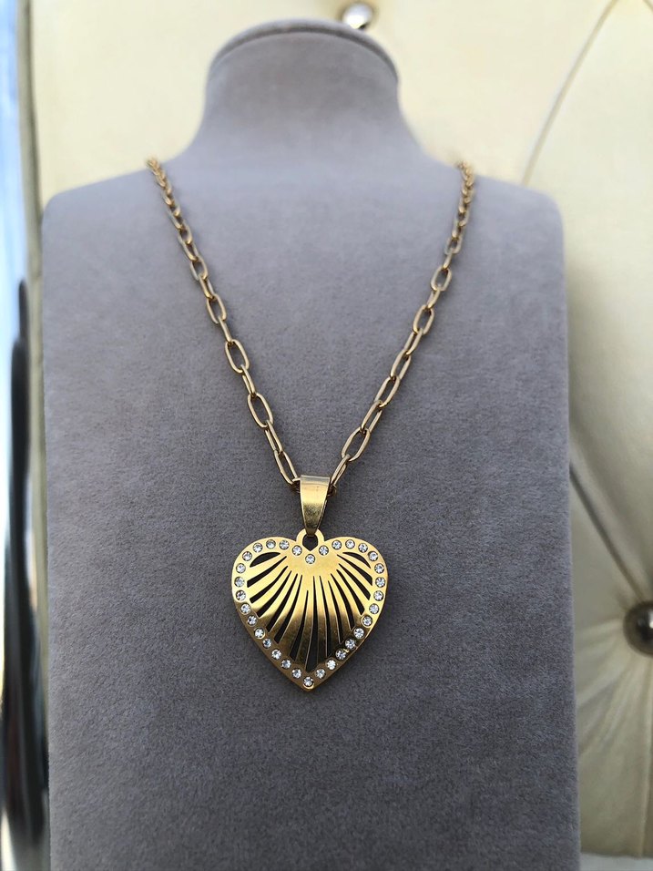 Altın Renkli Çelik Kalp Kolye - Görsel 5