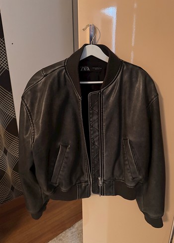 Zara Gri Deri Kadın Ceket - Görsel 3