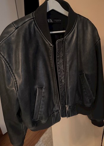 Zara Gri Deri Kadın Ceket - Görsel 6