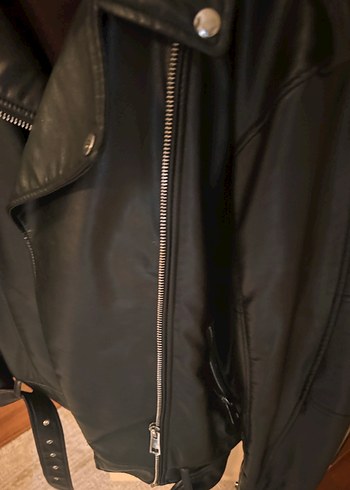 Zara Kadın Siyah Deri Biker Ceket - Görsel 7