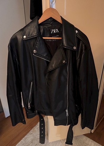 Zara Kadın Siyah Deri Biker Ceket - Görsel 2