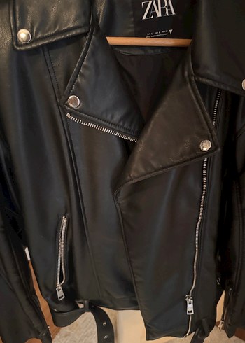 Zara Kadın Siyah Deri Biker Ceket - Görsel 4