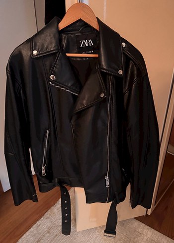 Zara Kadın Siyah Deri Biker Ceket - Görsel 3