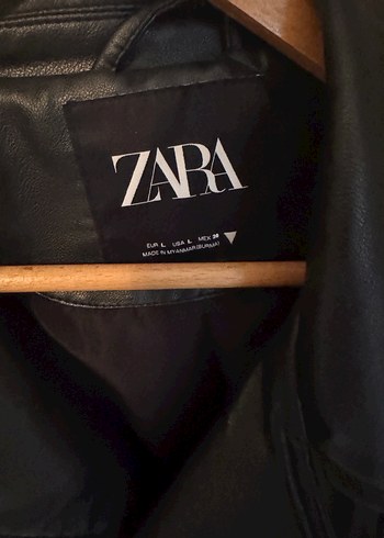 Zara Kadın Siyah Deri Biker Ceket - Görsel 5